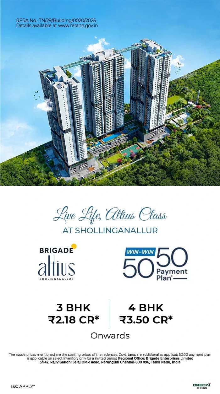 Brigade Altius premium residential project in Sholinganallur, Chennai Bangalore